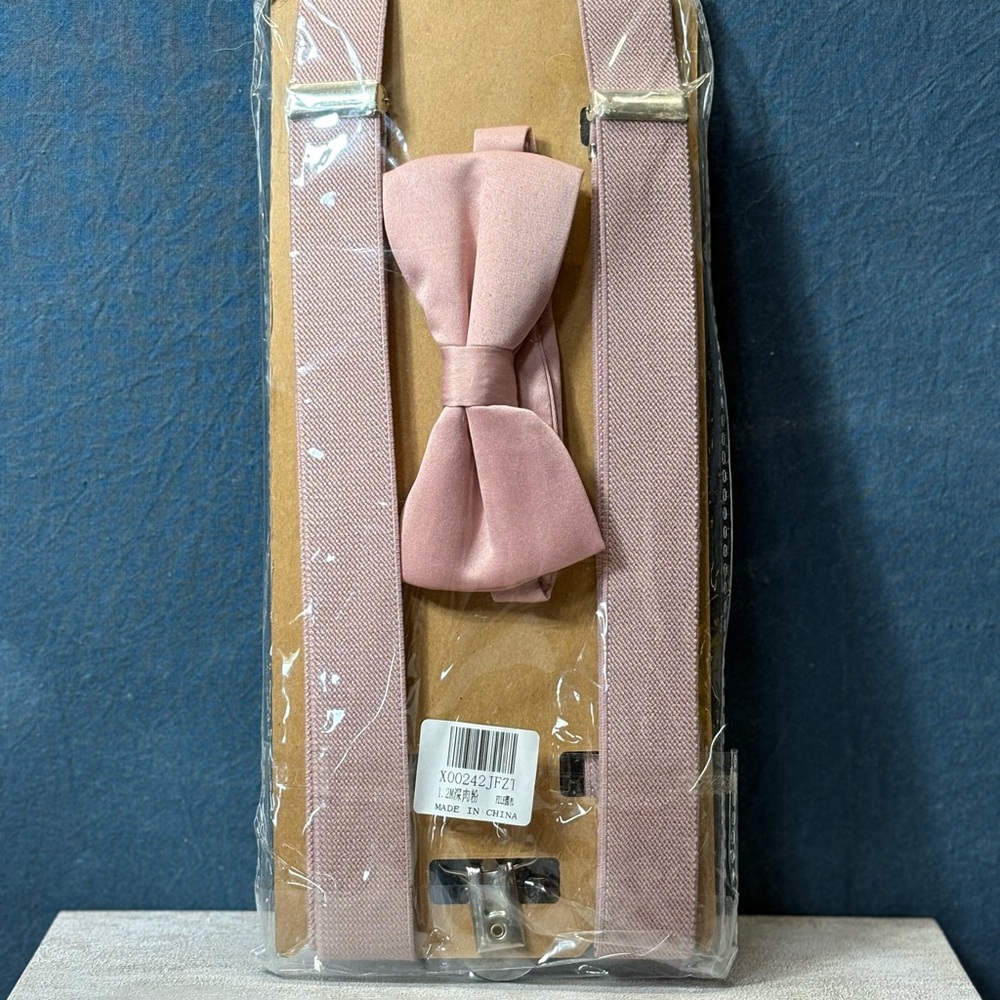 Stylish Pink Bow Tie and Suspenders